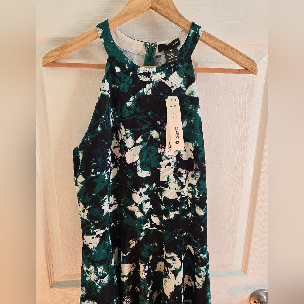 AQUA green abstract halter skater dress sz S, NWT - Picture 7 of 13